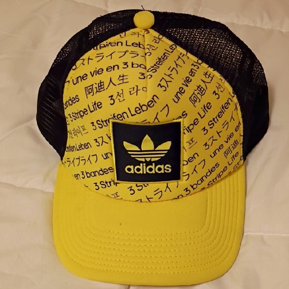 adidas Yellow and Black Graphic Trucker Hat